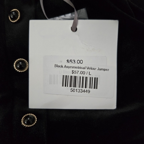 BLANK Black Asymmetrical Velour Jumper Dress. Size Large. New. - Picture 9 of 9
